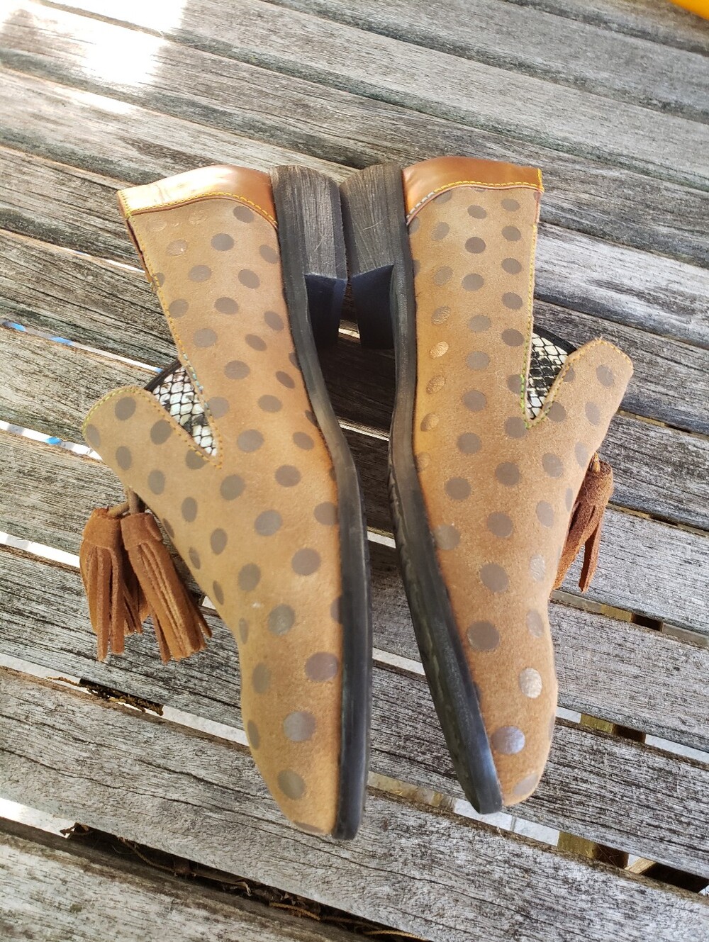 Spring Step L'Artiste Tan Polka Dot Tassel Suede Loafers Size US 9 Euro 40 - Picture 2 of 5